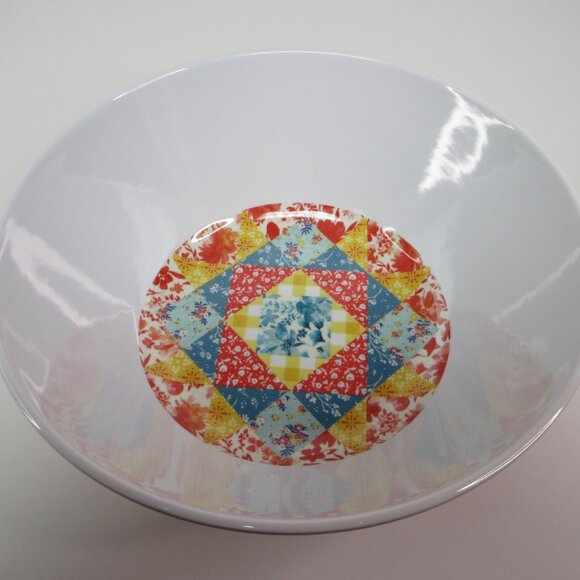Pioneer Woman Salad Serving Bowl Patchwork Medley Splatter Melamine 10"d 2.5Qt - Picture 5 of 8